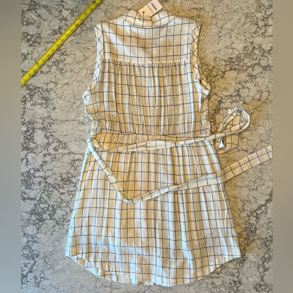 Now + Gen by Sonoma NWT Cream Color Blue Plaid Short Sleeve Dress - Size Large - Picture 8 of 12